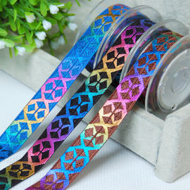 Cinta elástica para los lazos del pelo, cinta elástico plana del oro colorido del arco iris del embalaje de regalos