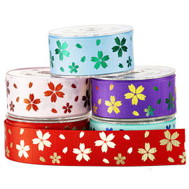 Flor impresa cinta grosgrain de encargo roja del oro para el empaquetado de las cajas de regalo