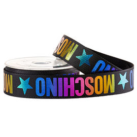 Oro impreso negro del arco iris de la hoja de la cinta grosgrain para el empaquetado de los regalos de vacaciones