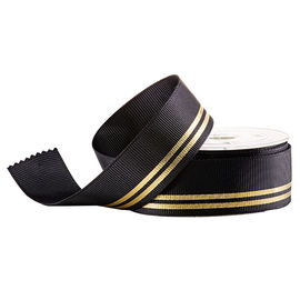 Líneas impresas negro del oro de la hoja de la cinta grosgrain para el empaquetado de lujo de la fragancia