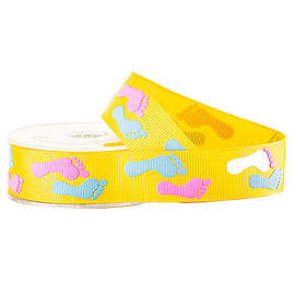 Impresión del soplo de 2 colores en la cinta grosgrain amarilla para el embalaje de regalos de los niños
