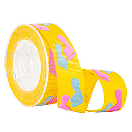 Impresión del soplo de 2 colores en la cinta grosgrain amarilla para el embalaje de regalos de los niños
